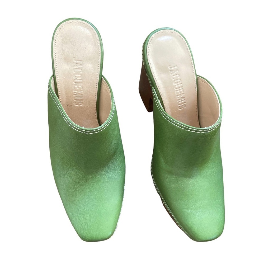 Jacquemus Olive Green Grained Lambskin Leather Les Sabots Heel Clogs - Picture 4 of 8